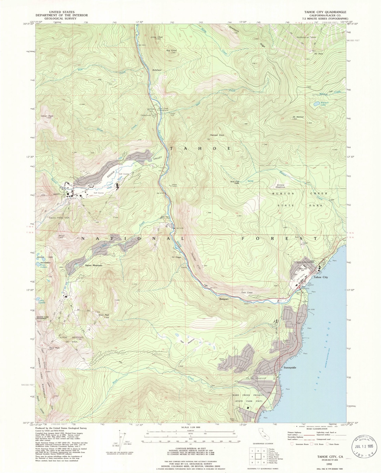 Topographic sheet of Tahoe City, surveyed 1992