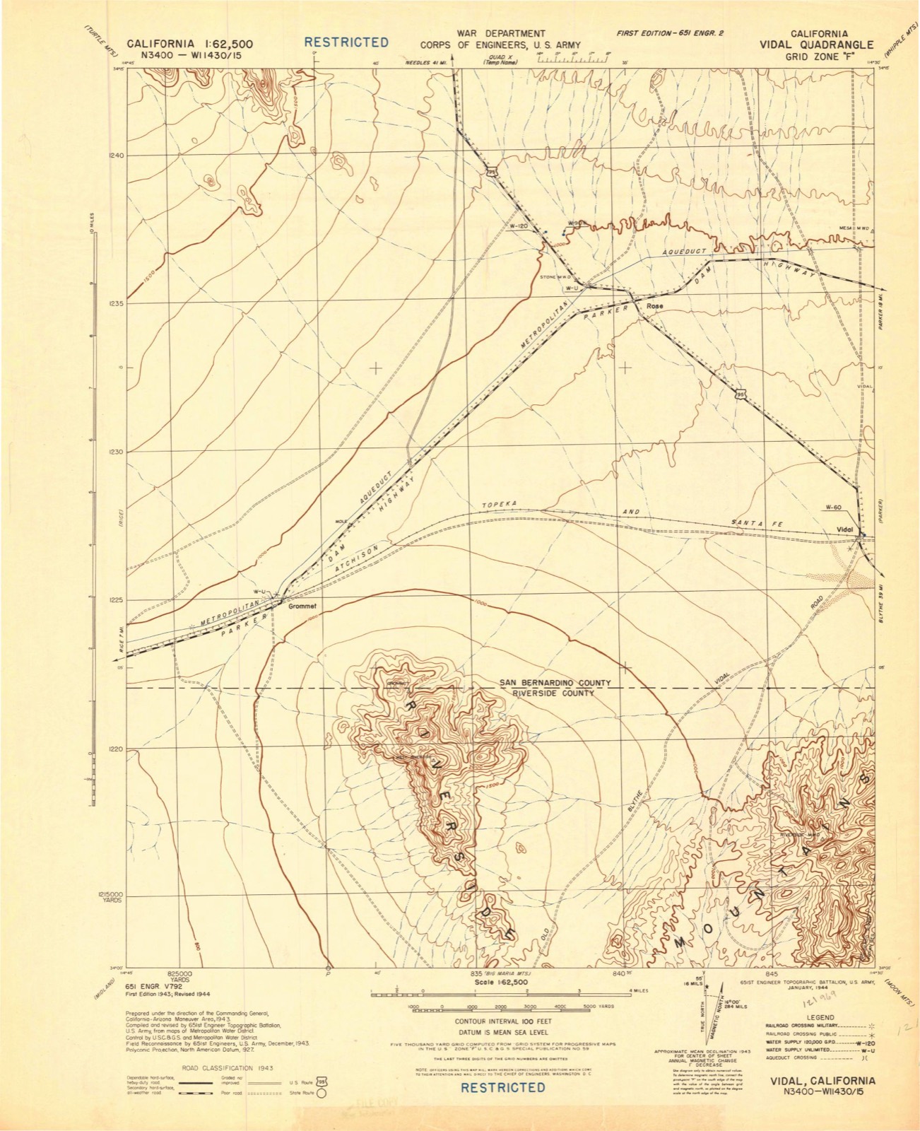 Topographic sheet of Vidal Junction, surveyed 1943