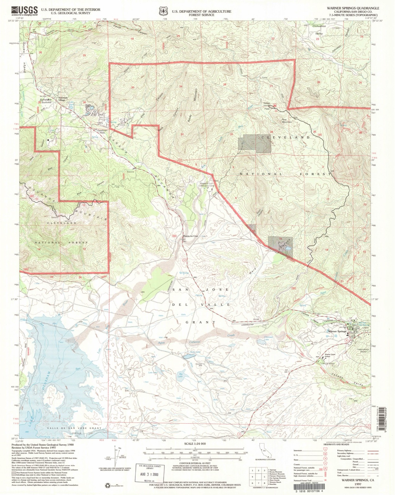 Topographic sheet of Warner Springs, surveyed 1997