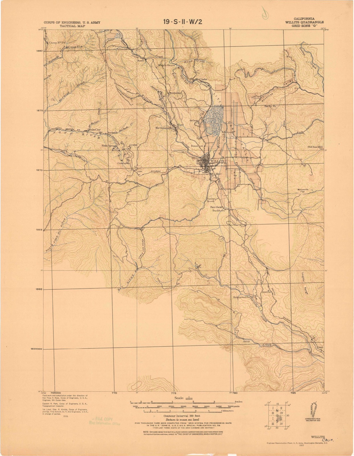 Topographic sheet of Brooktrails, surveyed 1922