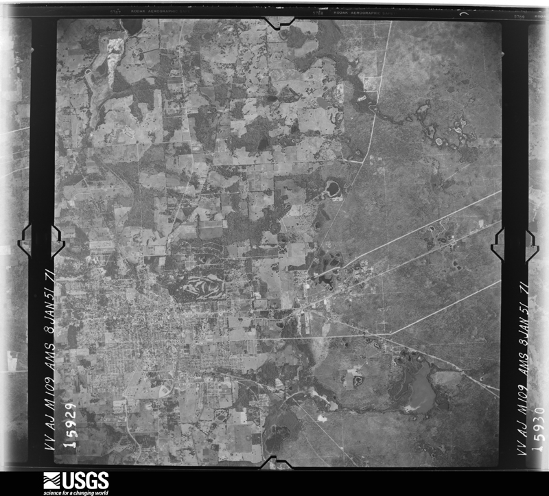 U.S. Geological Survey aerial photograph, 1951-01-08, scale 1:57000