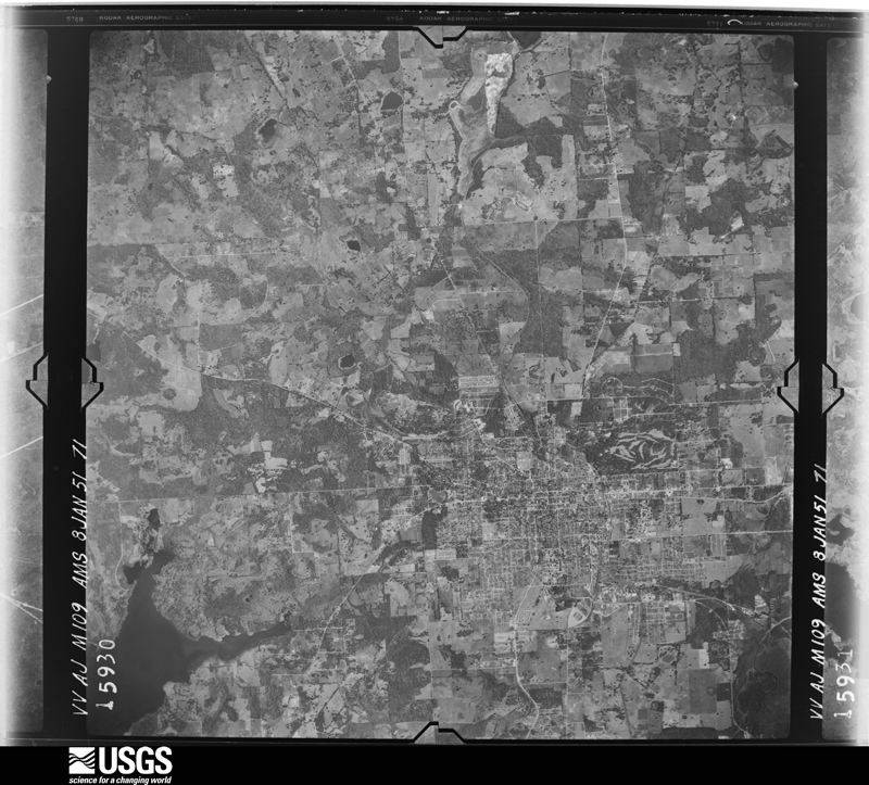 U.S. Geological Survey aerial photograph, 1951-01-08, scale 1:57000