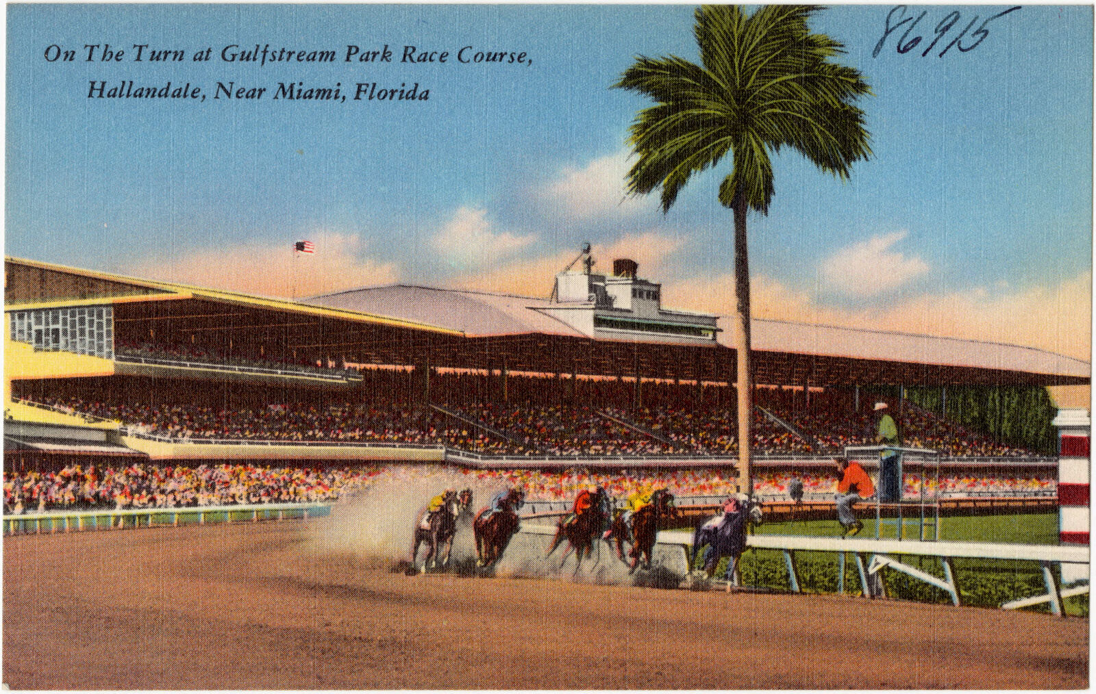 On the turn at Gulfstream Park Race Course, Hallandale, near Miami, Florida, Boston Public Library - undated