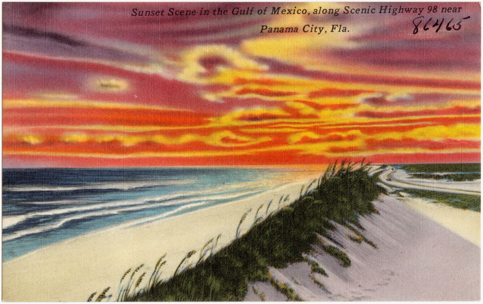 Sunset scene in the Gulf of Mexico, along scenic Highway 98 near Panama City, Florida, Boston Public Library - undated