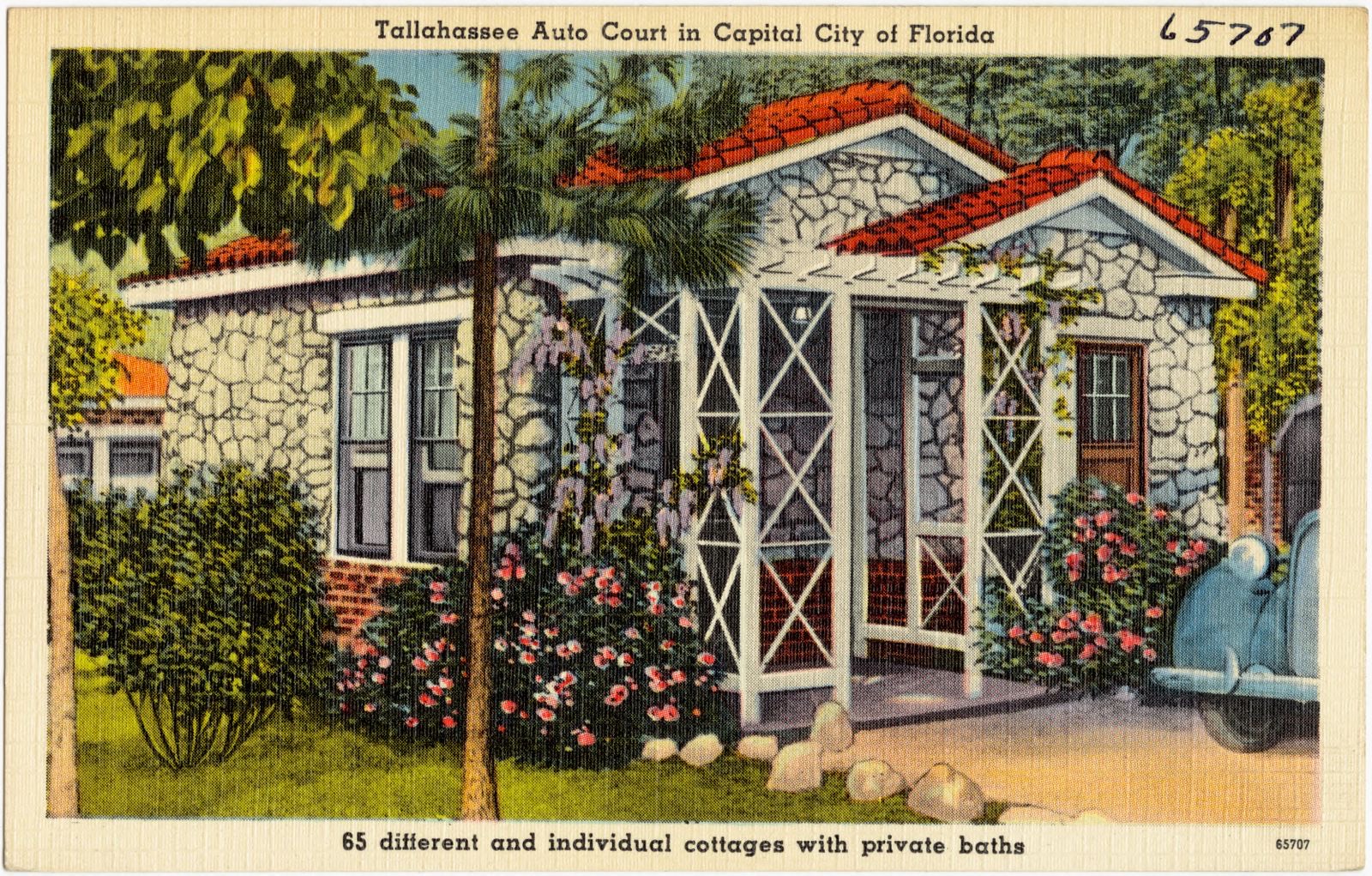 Tallahassee Auto Court in capital city of Florida, 65 different and individual cottages with private baths, Boston Public Library - undated