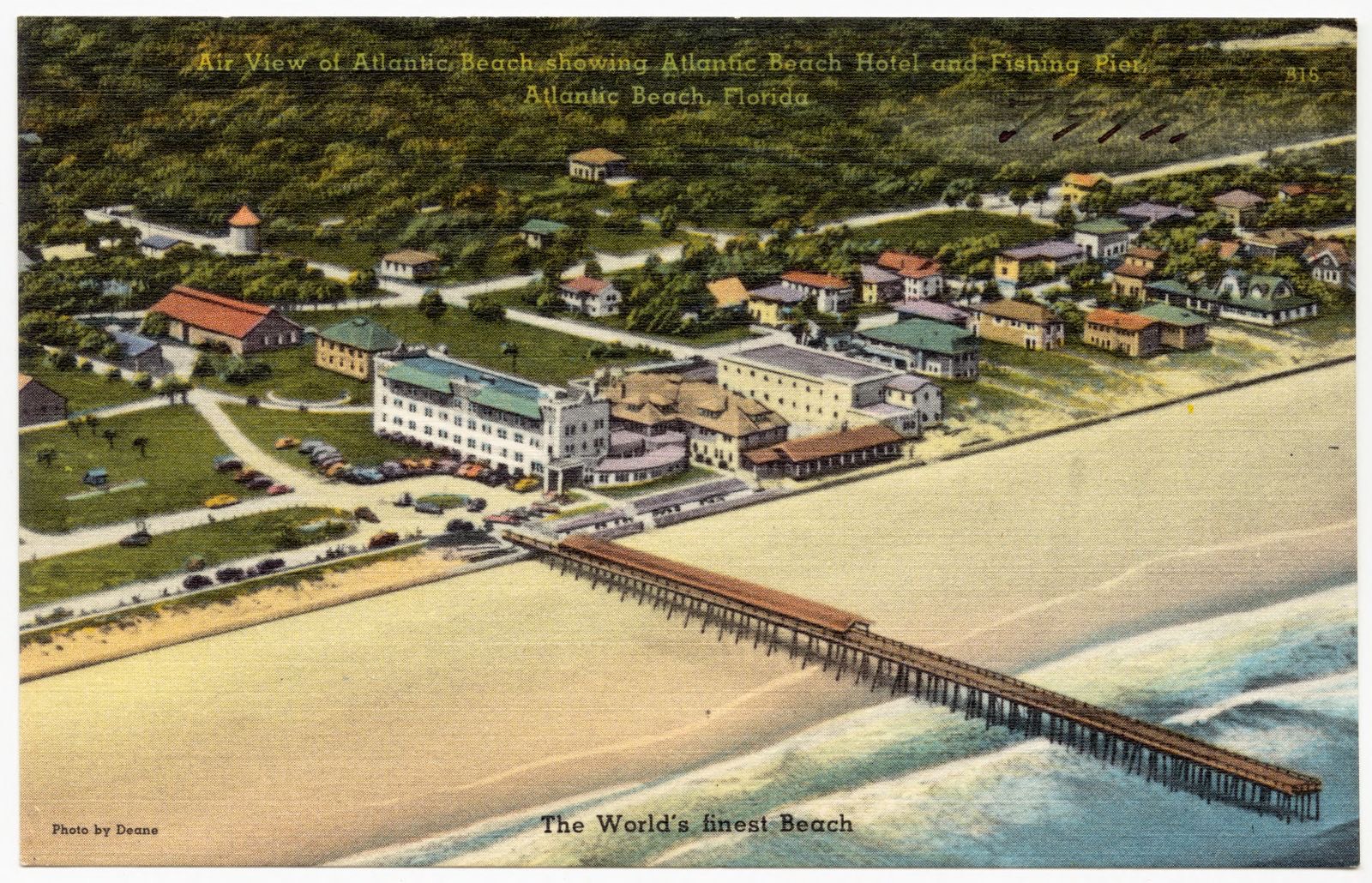 Air view of Atlantic Beach showing Atlantic Beach Hotel and fishing pier, Atlantic Beach, Florida, Boston Public Library - undated