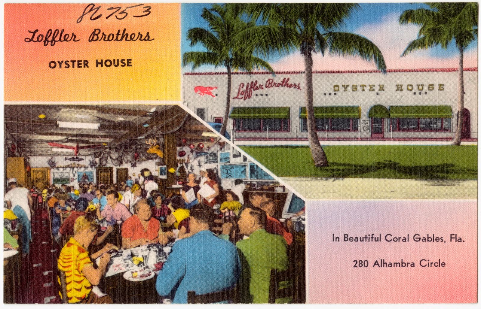 Loffler Brothers Oyster House in beautiful Coral Gables, Fla. 280 Alhambra Circle, Boston Public Library - undated