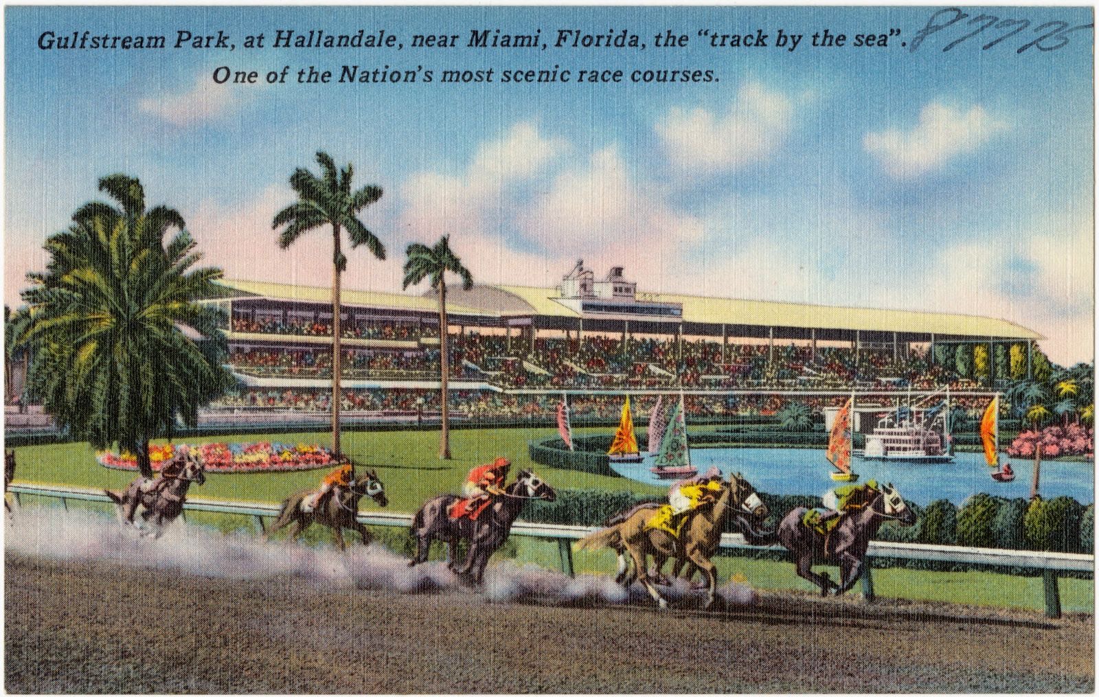 Gulfstream Park, at Hallandale, near Miami, Florida, the "track by the sea". One of the Nation's most scenic race courses., Boston Public Library - undated