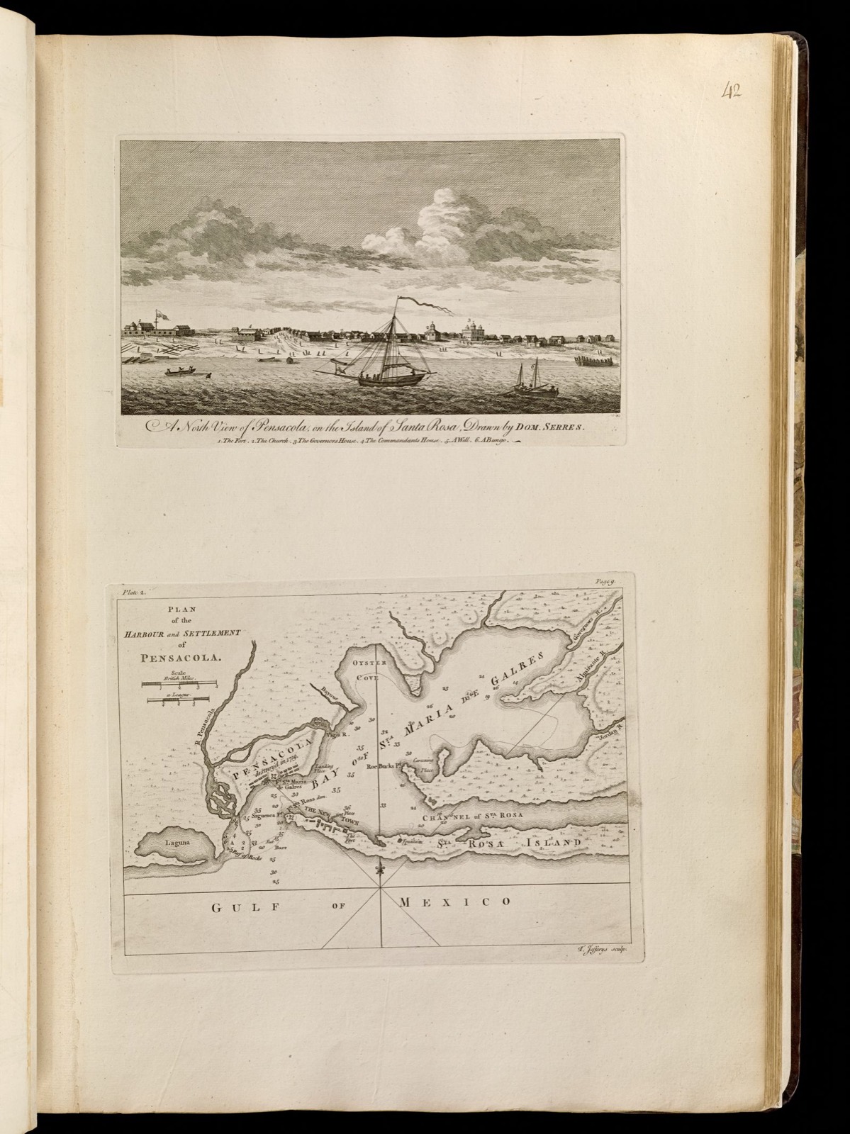North view of Pensacola, on the island of Santa Rosa ; Plan of the harbour and settlement of Pensacola, Boston Public Library - undated