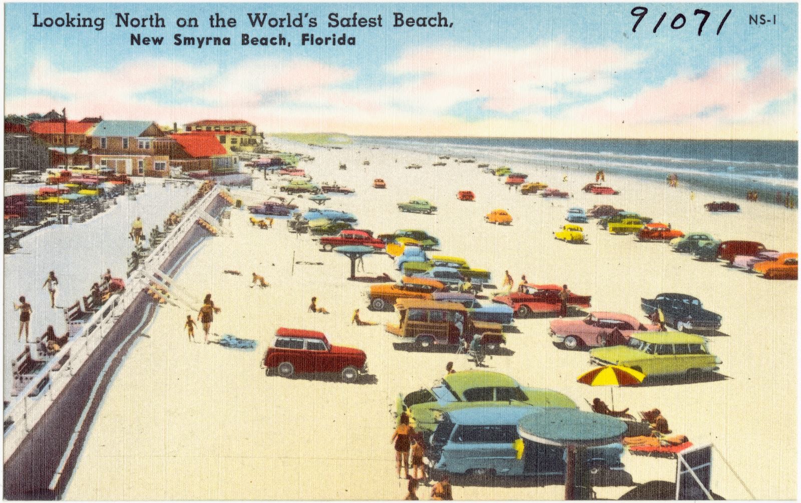 Looking north on the world's safest beach, New Smyrna Beach, Florida, Boston Public Library - undated