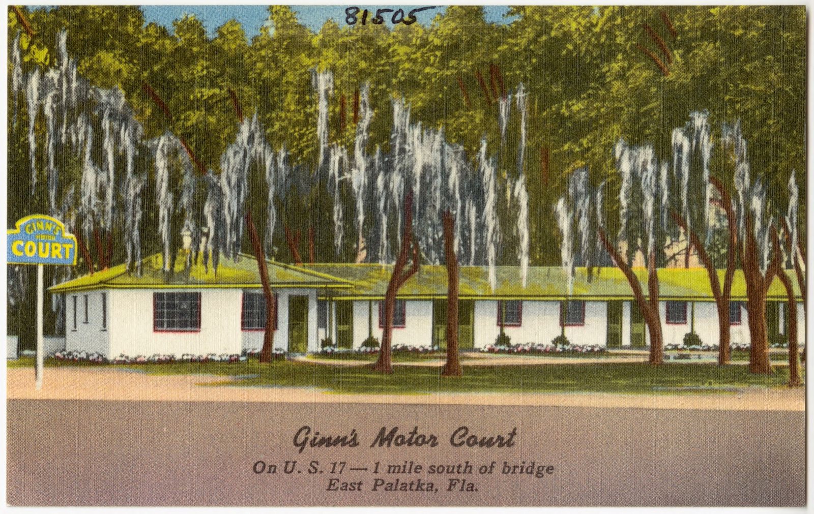 Ginn's Motor Court, on U.S. 17- One mile south of bridge, East Palatka, Florida, Boston Public Library - undated