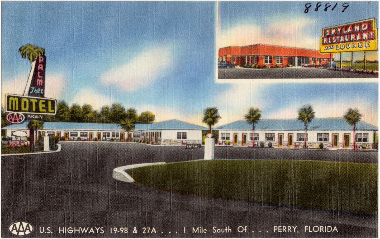 Palm Tree Motel, U.S. Highways 19-98 & 27A, 1 mile south of Perry, Florida, Boston Public Library - undated