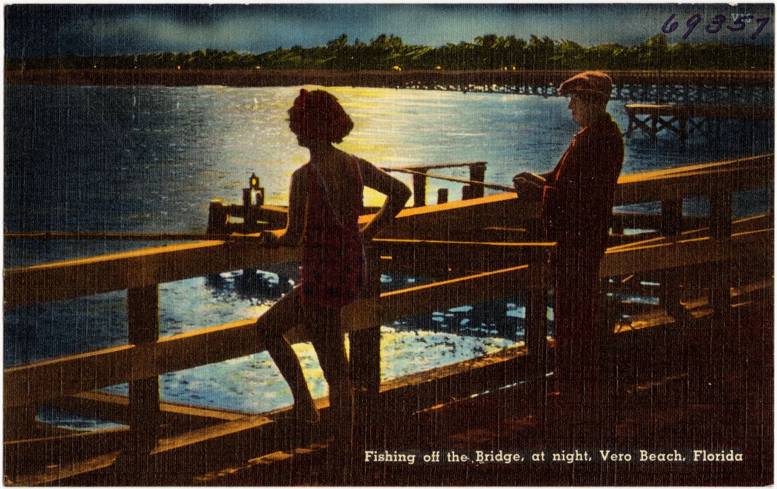 Fishing off the bridge, at night, Vero Beach, Florida, Boston Public Library - undated