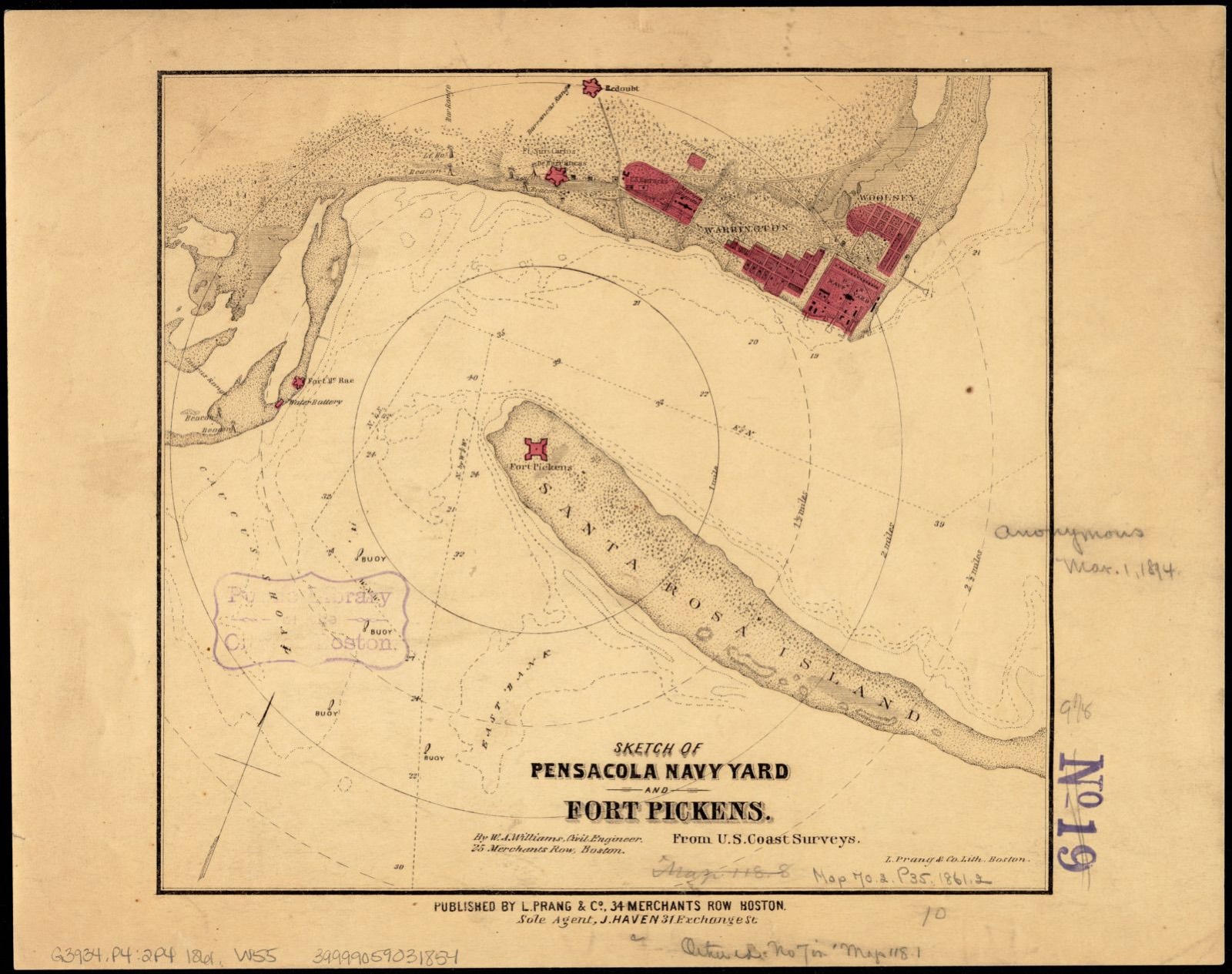 Sketch of Pensacola Navy Yard and Fort Pickens from U.S. coast surveys, Boston Public Library - undated