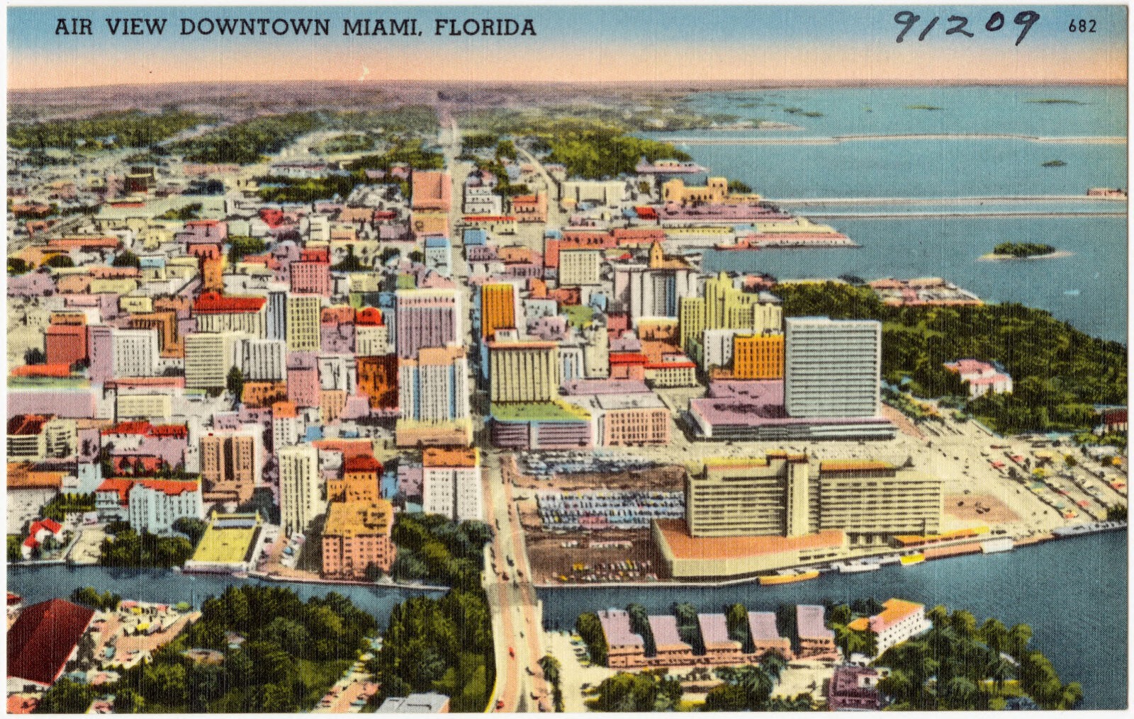 Air view downtown, Miami, Florida, Boston Public Library - undated