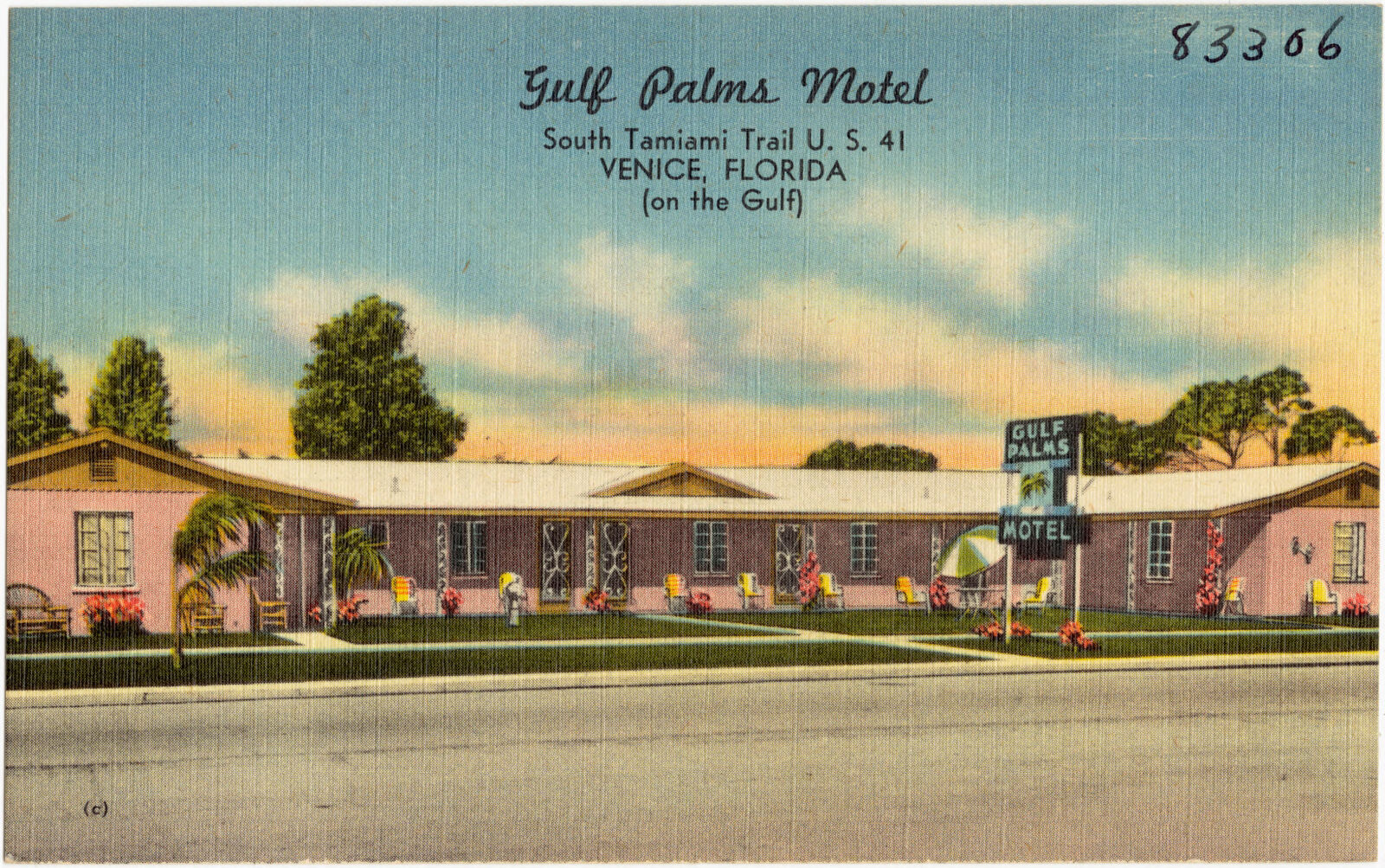 Gulf Palms Motel, South Tamiami Trail U.S. 41, Venice, Florida (on the Gulf), Boston Public Library - undated