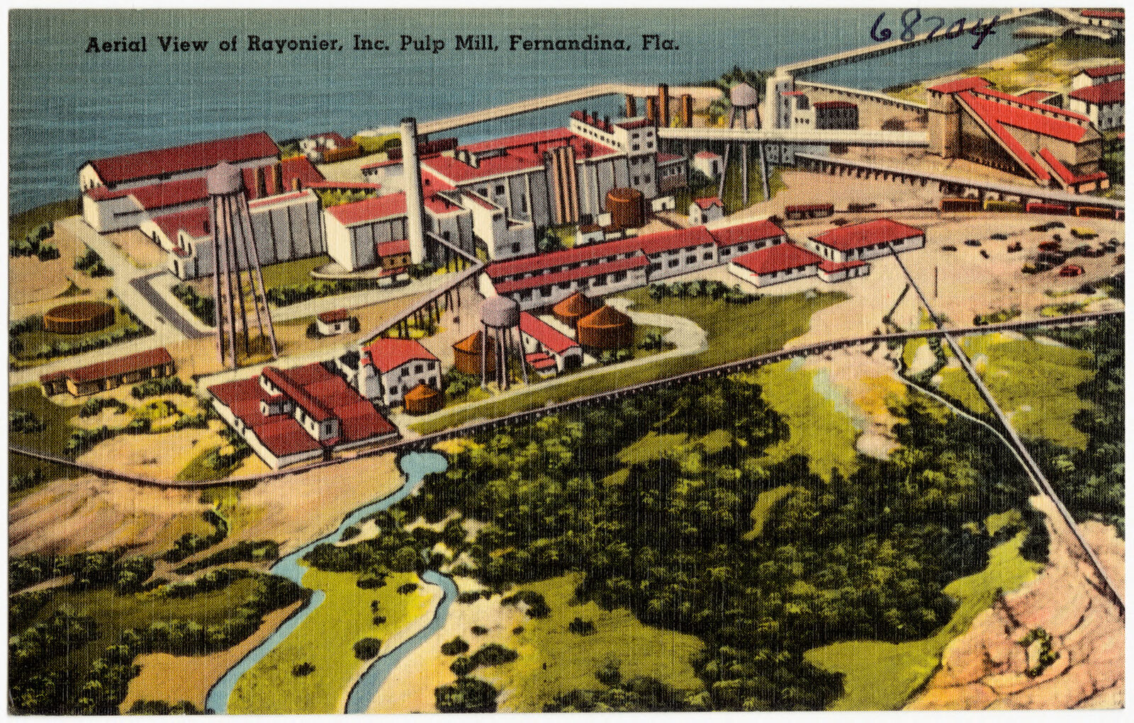 Aerial view of Rayonier, Inc. Pulp Mill, Fernandina, Boston Public Library - undated
