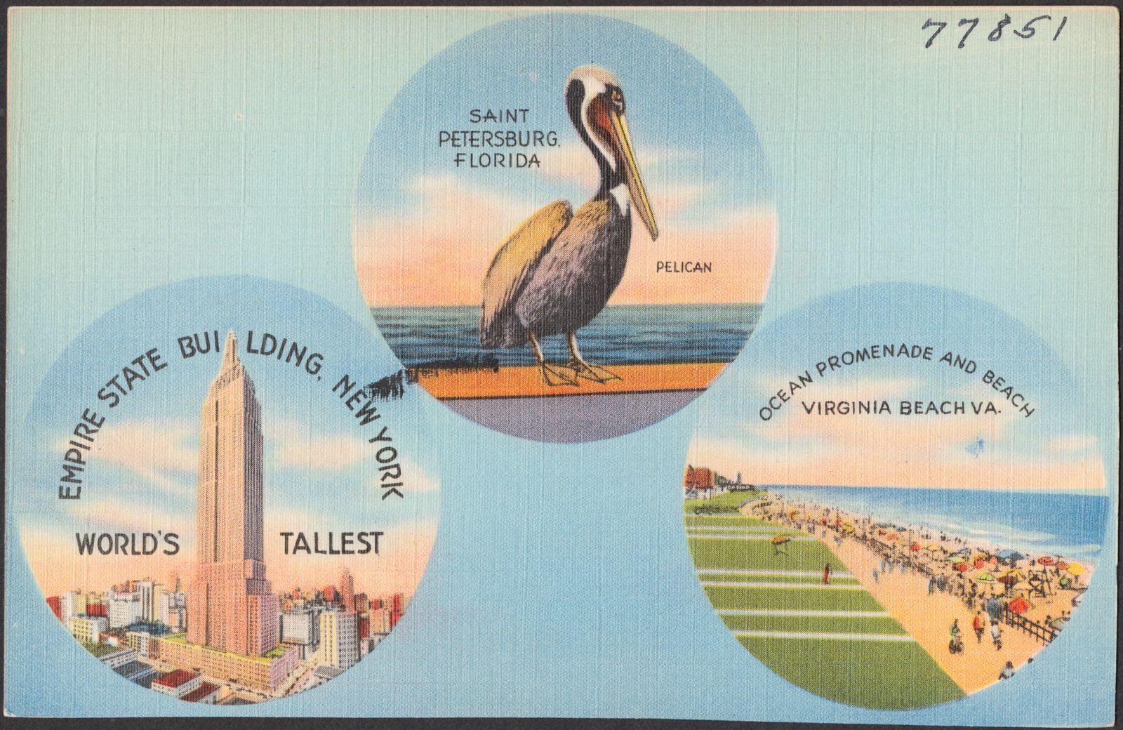 Saint Petersburg, Florida, pelican. Empire State Building, New York, world's tallest. Ocean promenade and beach, Virginia Beach, Va., Boston Public Library - undated