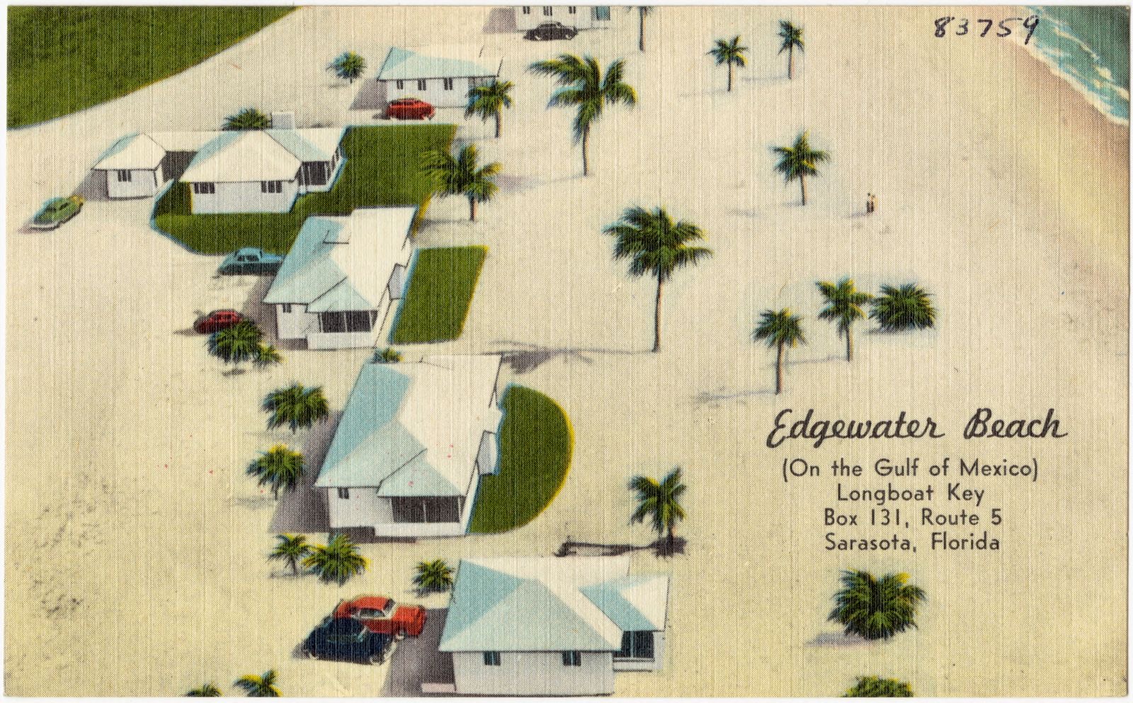 Edgewater Beach, (on the Gulf of Mexico), Longboat Key, Box 131, Route 5, Sarasota, Florida, Boston Public Library - undated