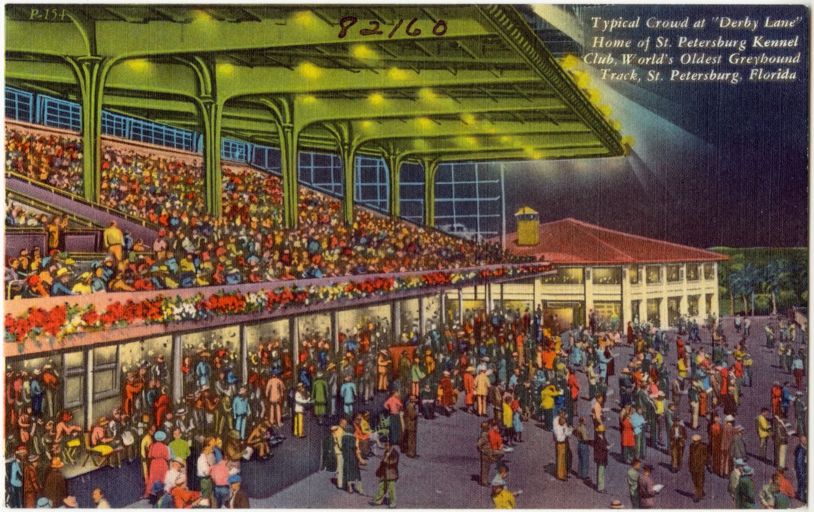 Typical crowd at "Derby Lane," home of St. Petersburg Kennel Club, world's oldest greyhound track, St. Petersburg, Florida, Boston Public Library - undated