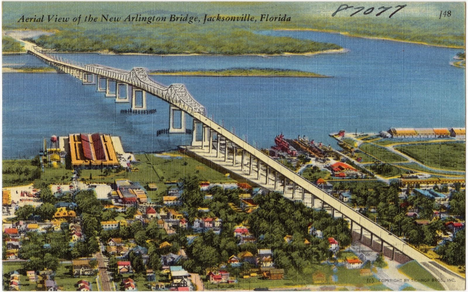 Aerial view of the new Arlington Bridge, Jacksonville, Florida, Boston Public Library - undated