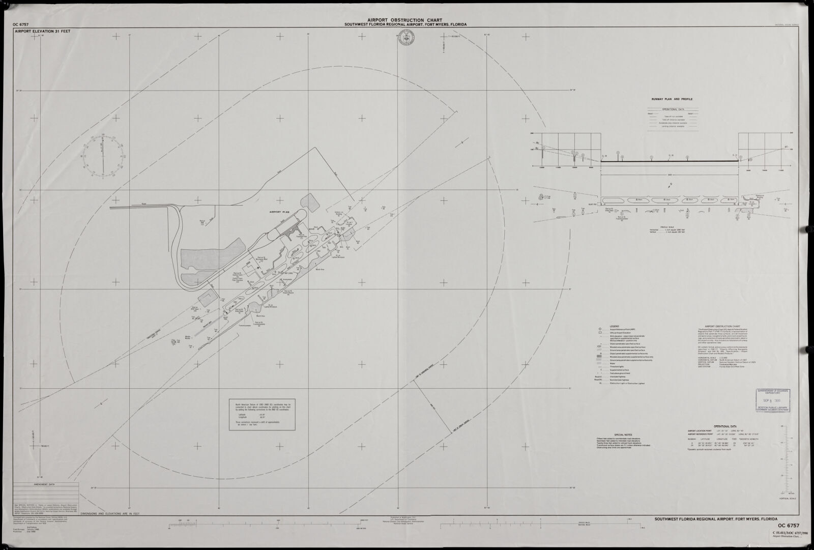 Airport obstruction chart, OC 6757, Southwest Florida Regional Airport, Fort Myers, Florida, Boston Public Library - undated