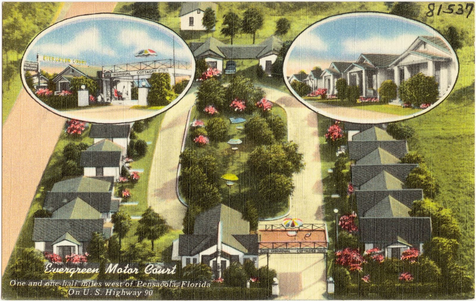 Evergreen Motor Court, one and one-half miles west of Pensacola, Florida, on U.S. highway 90, Boston Public Library - undated