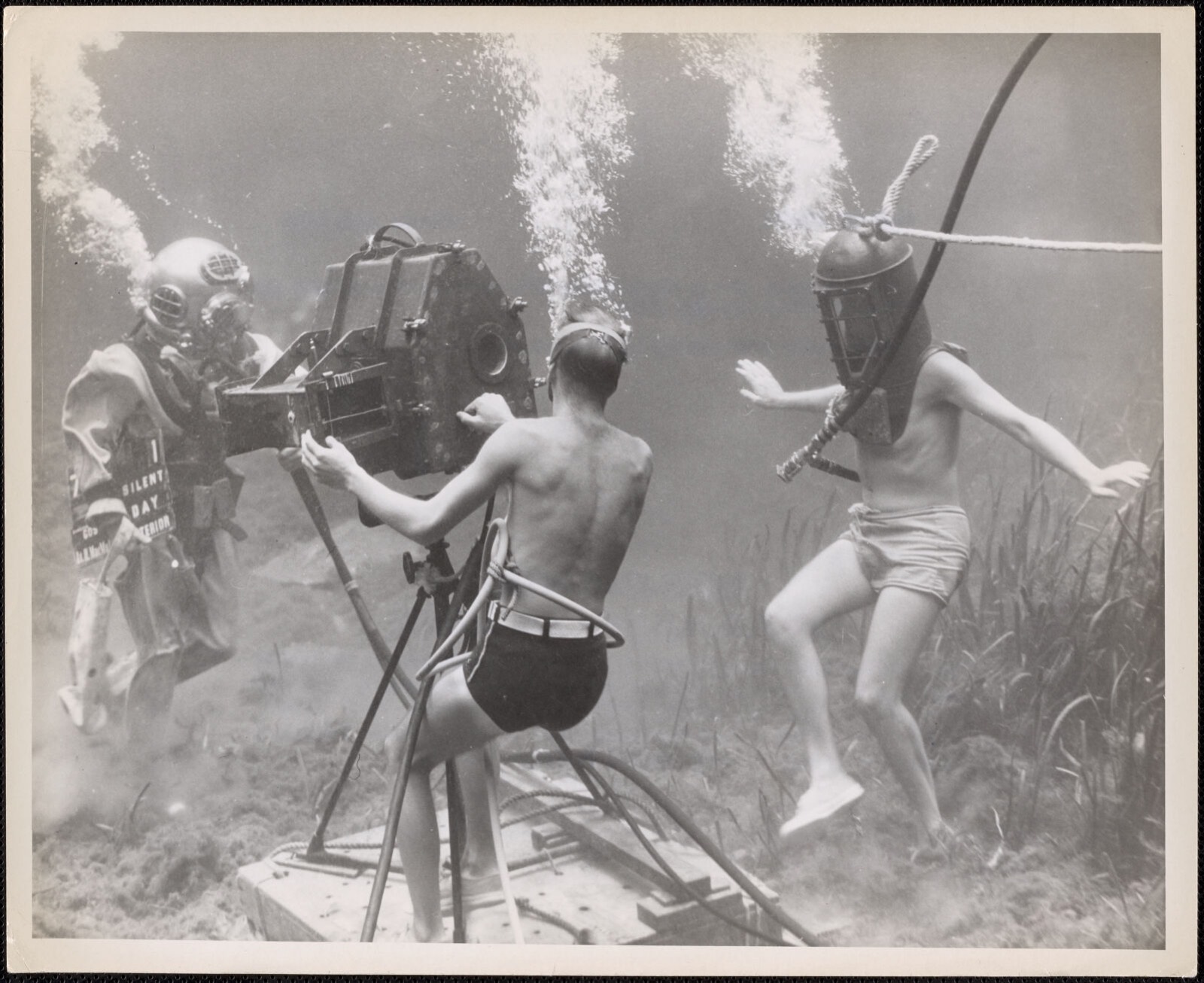 Diver underwater during the shooting of a training film on deep sea diving at Silver Springs, Fla., American Legion Museum - undated