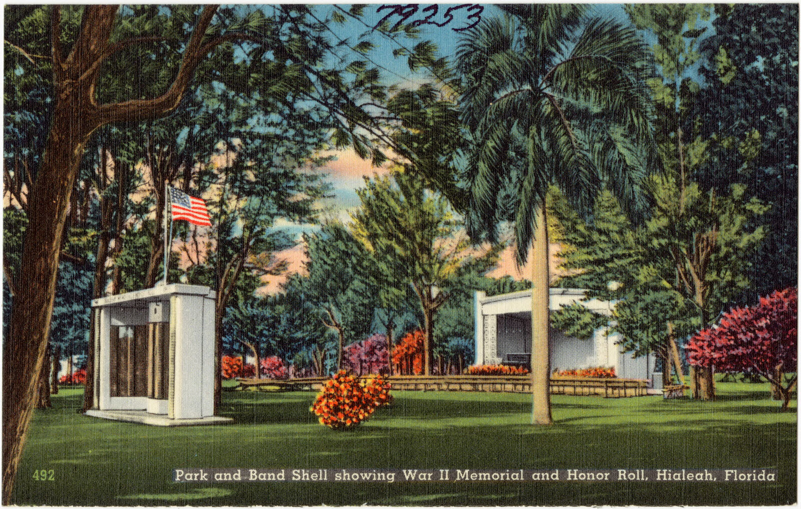 Park and band shell showing War II Memorial and Honor Roll, Hialeah, Florida, Boston Public Library - undated