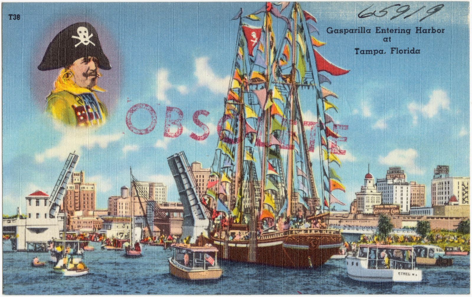Gasparilla entering harbor at Tampa, Florida, Boston Public Library - undated