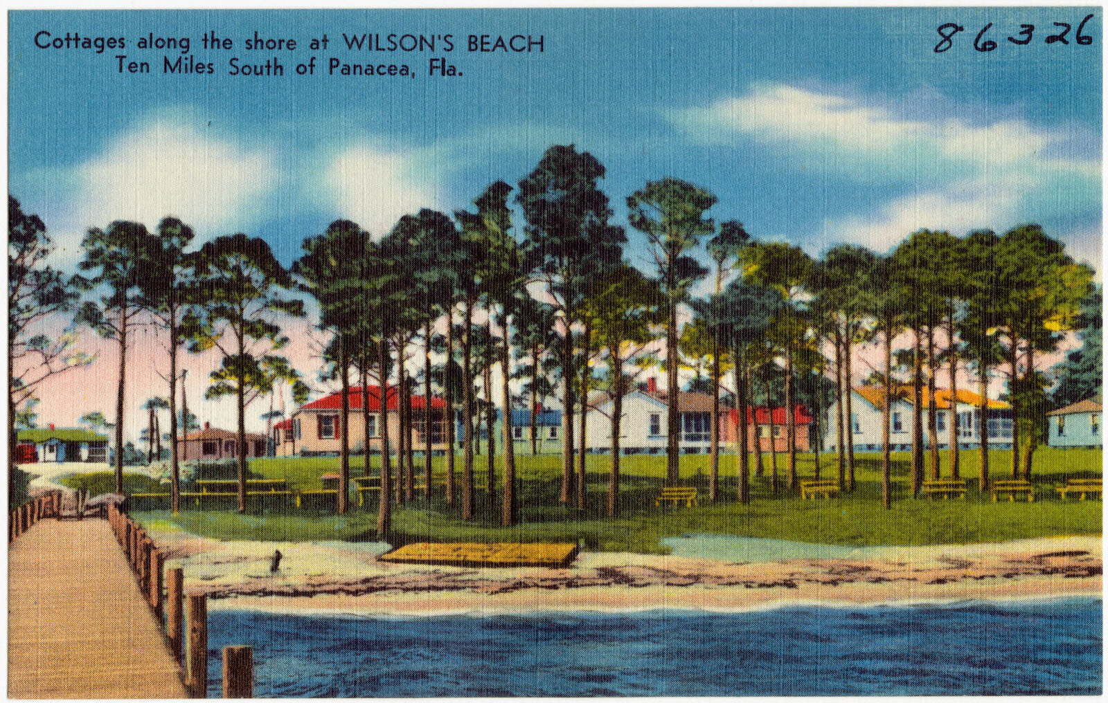 Cottages along the shore at Wilson's Beach, ten miles south of Panacea, Fla., Boston Public Library - undated