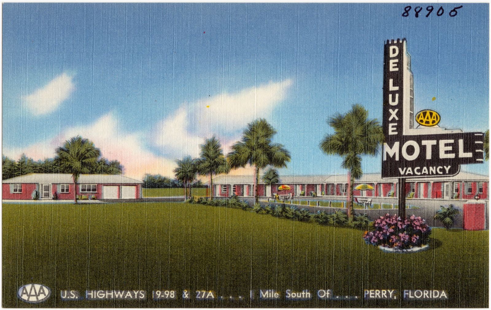 Deluxe Motel, U.S. Highways 19-98 & 27A, 1 mile south of Perry, Florida, Boston Public Library - undated