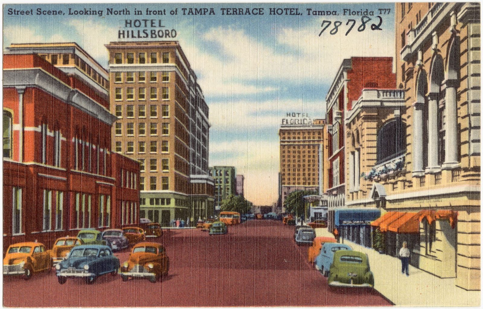 Street scene, looking north in front of Tampa Terrace Hotel, Tampa, Florida, Boston Public Library - undated