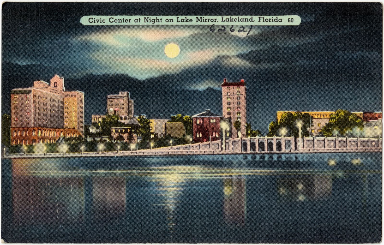 Civic center at night on Lake Mirror, Lakeland, Florida, Boston Public Library - undated