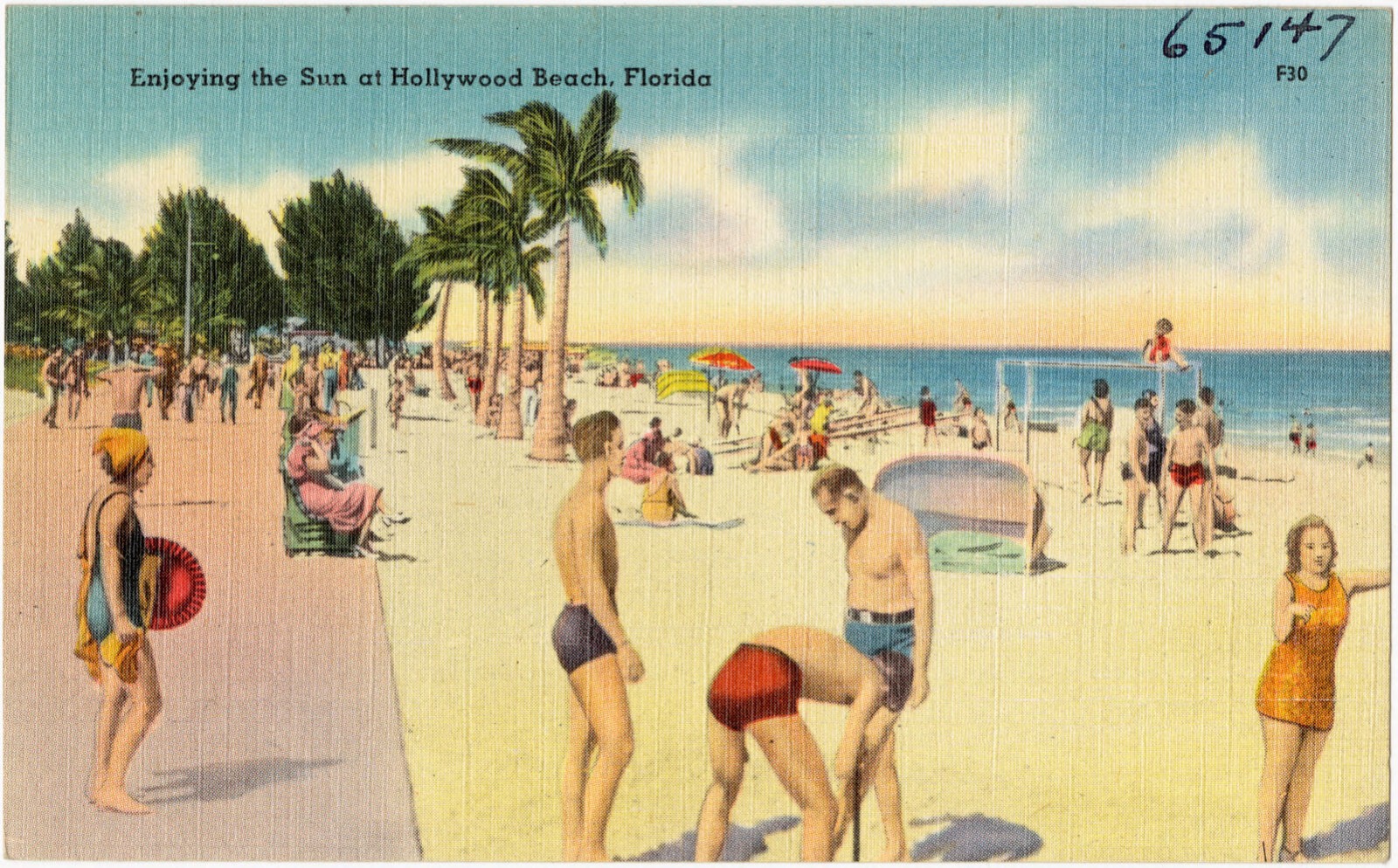 Enjoying the sun at Hollywood Beach, Florida, Boston Public Library - undated