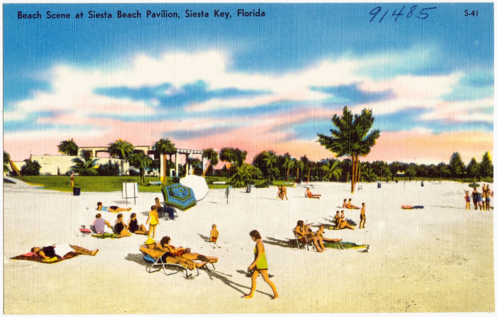 Beach scene at Siesta Beach Pavilion, Siesta Key, Florida, Boston Public Library - undated