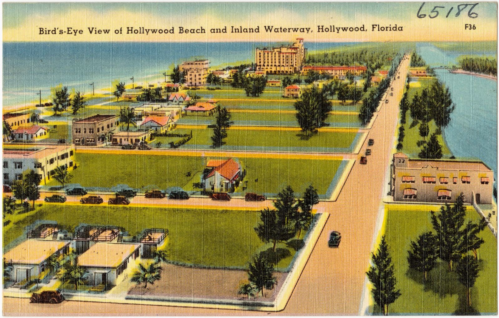 Bird's-eye view of Hollywood Beach and inland waterway, Hollywood, Florida, Boston Public Library - undated