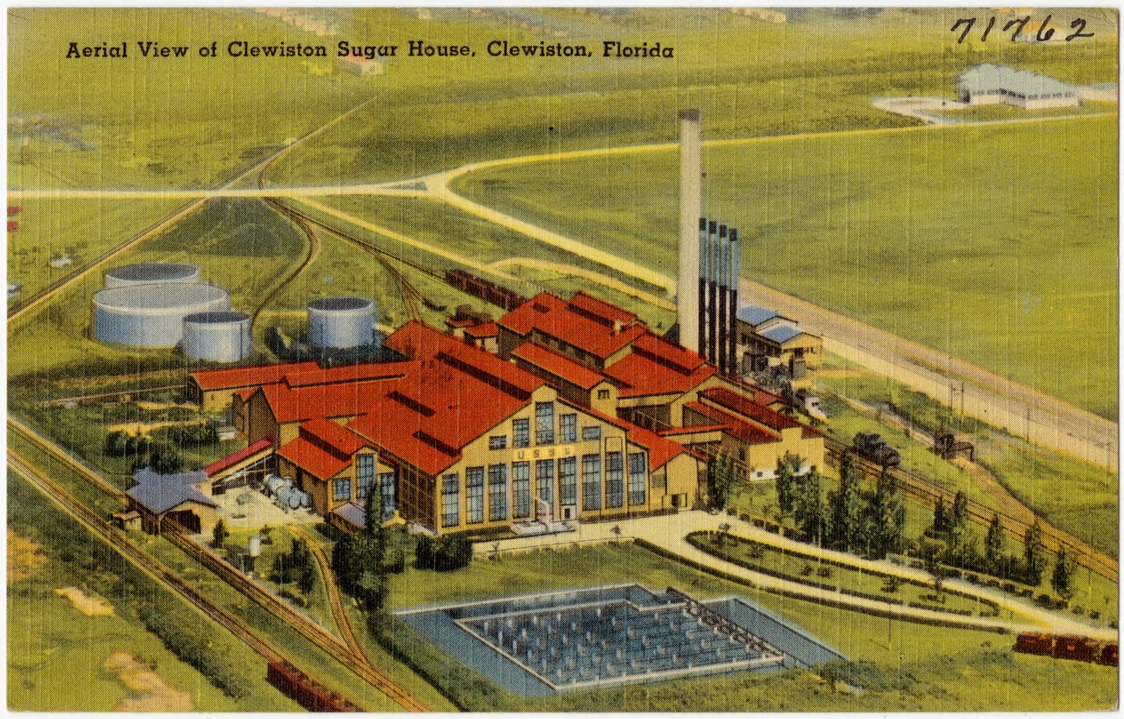 Aerial view of Clewiston Sugar House, Clewiston, Florida, Boston Public Library - undated