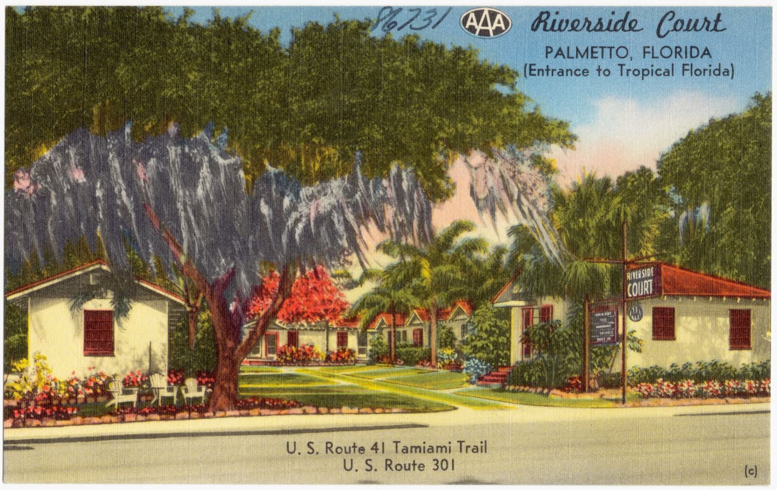 Riverside Court, Palmetto, Florida (entrance to tropical Florida). U.S. route 41 Tamiami Trail, U.S. Route 301, Boston Public Library - undated