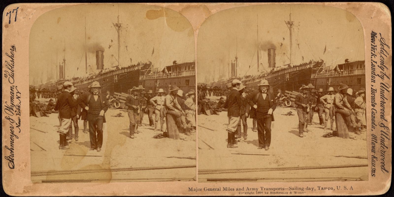 Major General Miles and army transports - sailing day, Tampa, U.S.A., Boston Public Library - undated