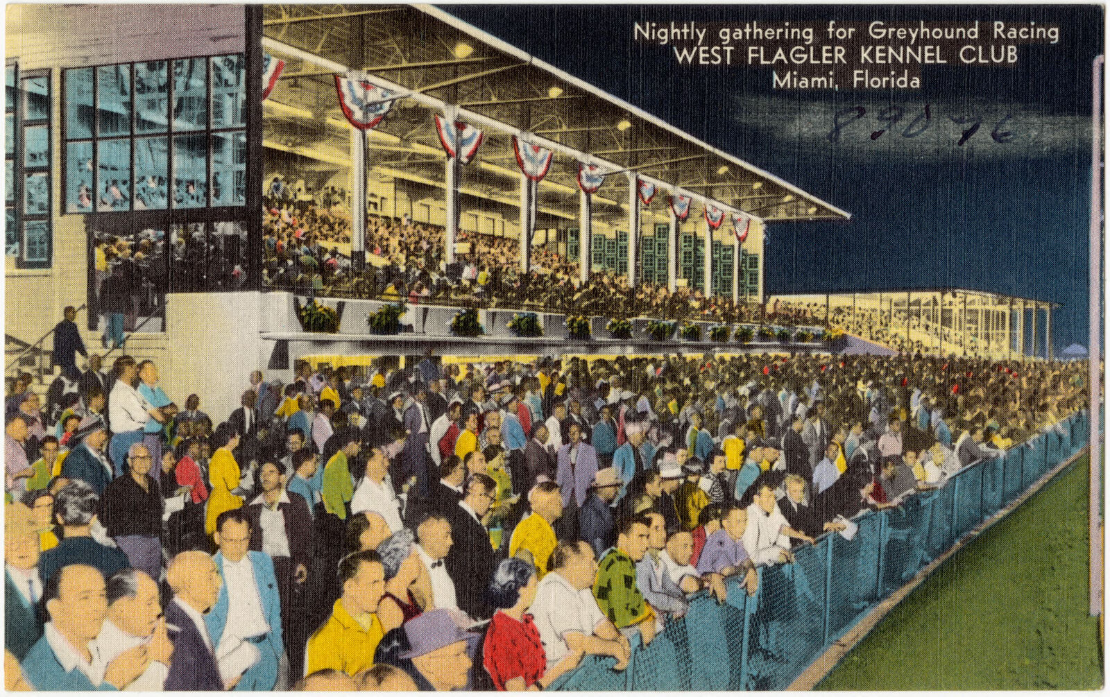 Nightly gathering for greyhound racing, West Flagler Kennel Club, Miami, Florida, Boston Public Library - undated