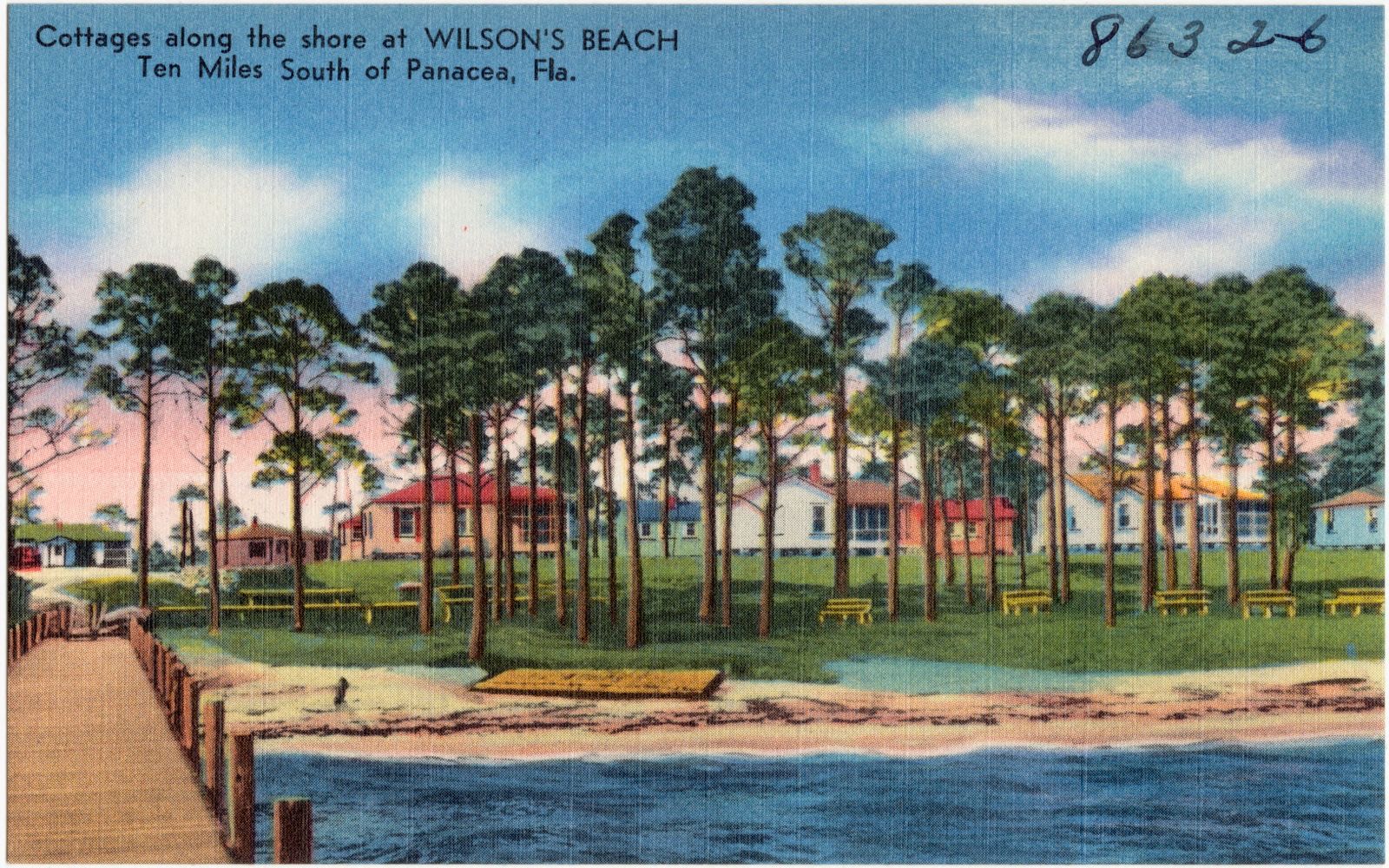 Cottages along the shore at Wilson's Beach, ten miles south of Panacea, Fla., Boston Public Library - undated