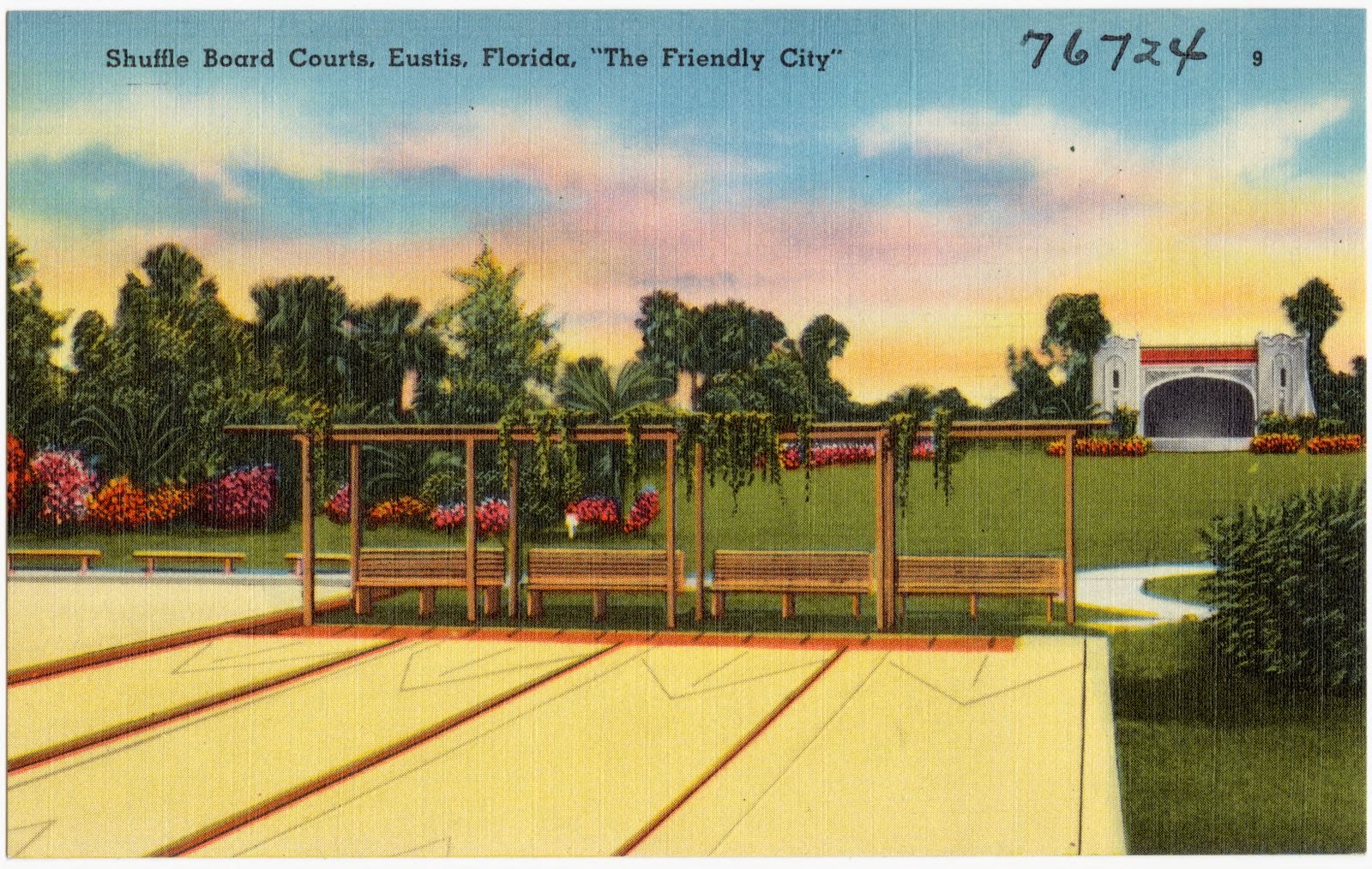 Shuffle board courts, Eustis, Florida, "The Friendly City", Boston Public Library - undated