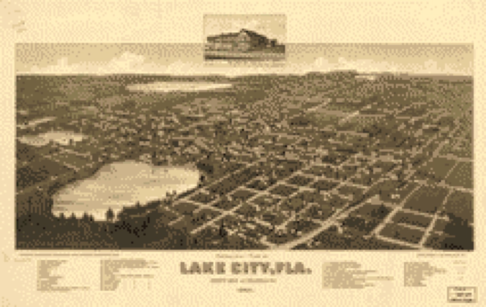 Bird's-eye view, 1885 - Panoramic-view of Lake City, Fla. county seat of Columbia Cty. 1885