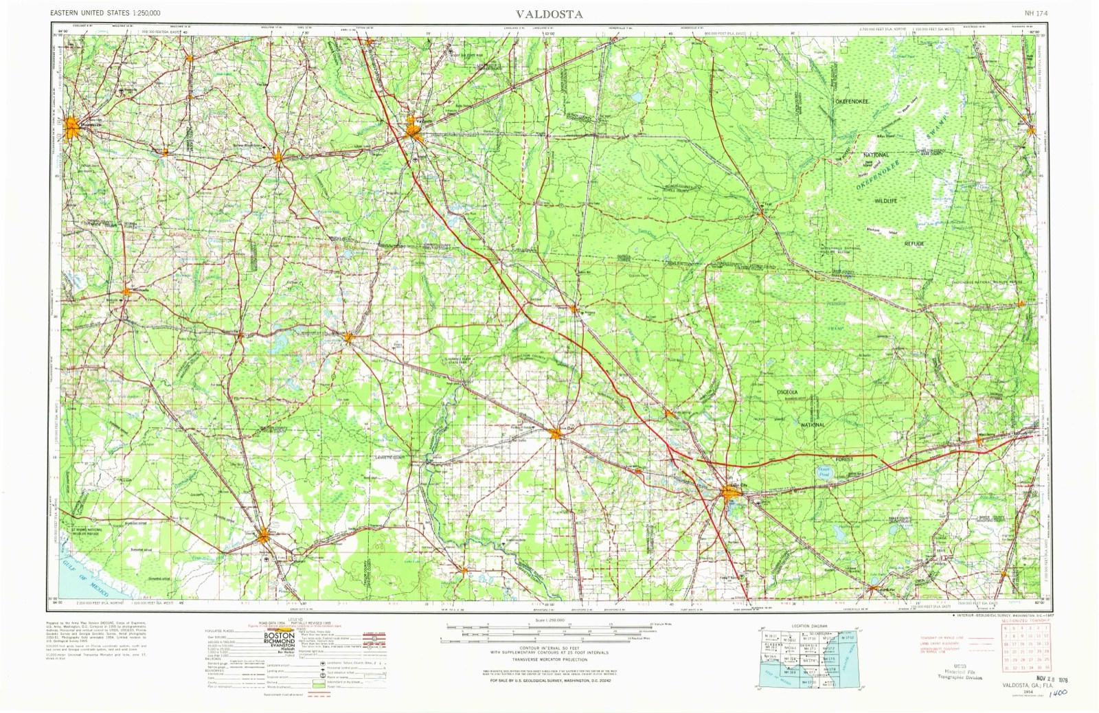 Topographic sheet of Olustee, surveyed 1954