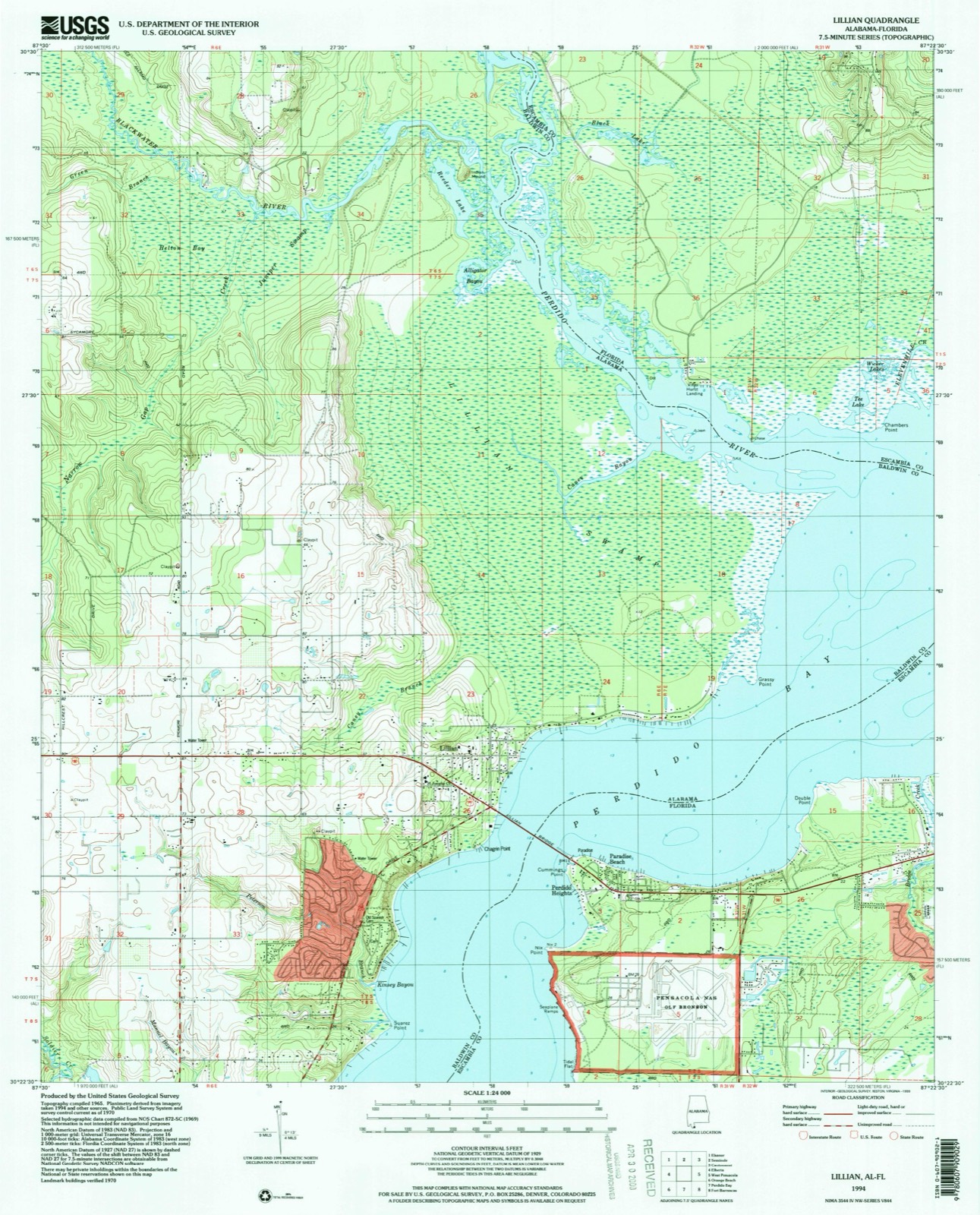 Topographic sheet of Perdido Heights, surveyed 1994