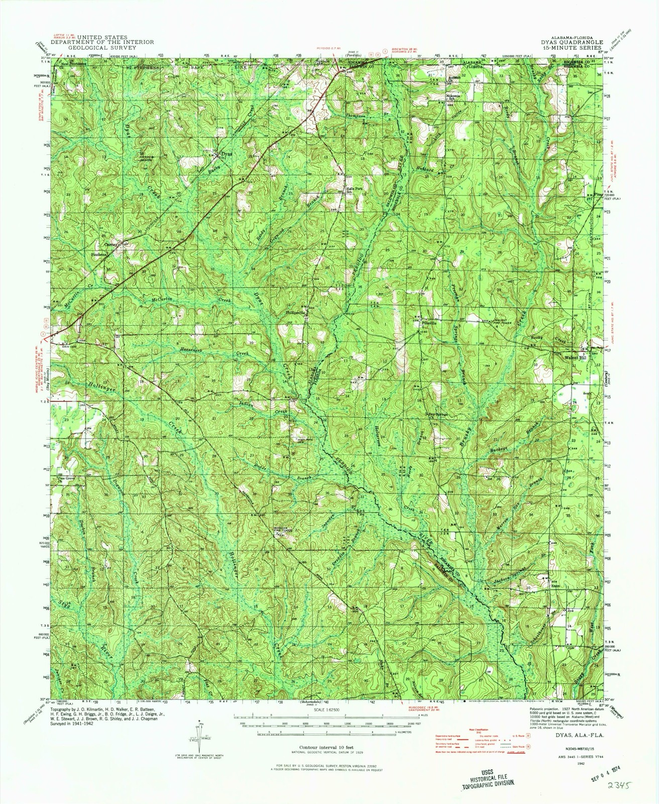 Topographic sheet of Walnut Hill, surveyed 1942