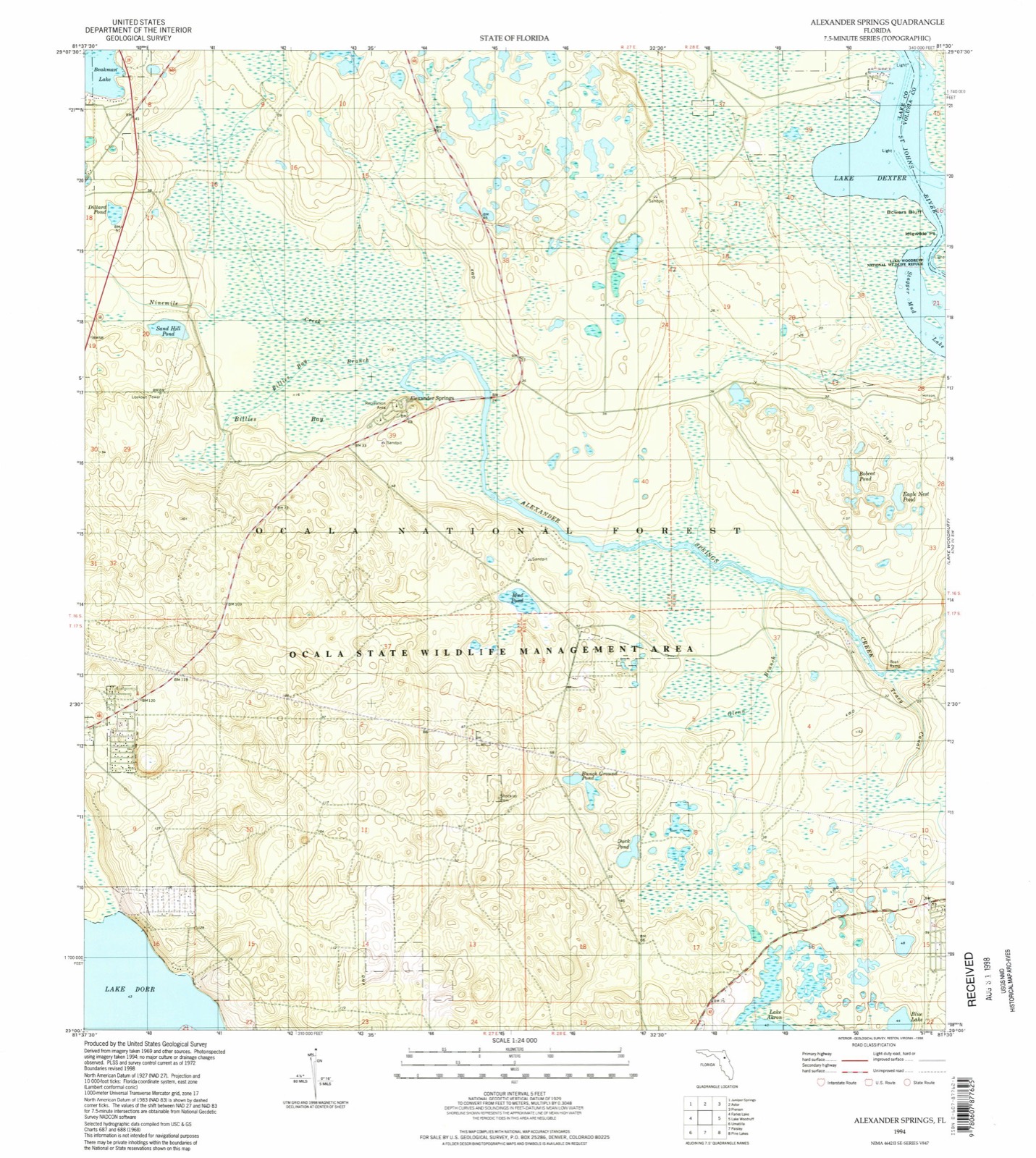Topographic sheet of Alexander Springs, surveyed 1994