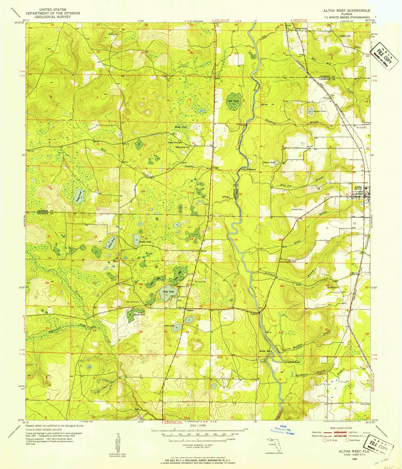 Topographic sheet of Altha, surveyed 1952