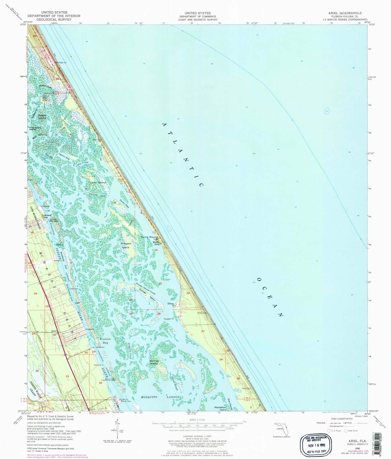 Topographic sheet of Ariel, surveyed 1950